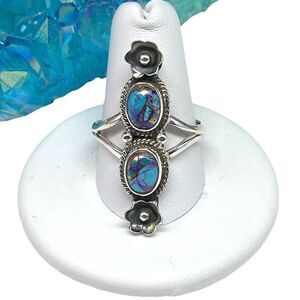 Purple Blue Kingman Dahlia Turquoise Flower Ring Size 10 925 Sterling Silver
